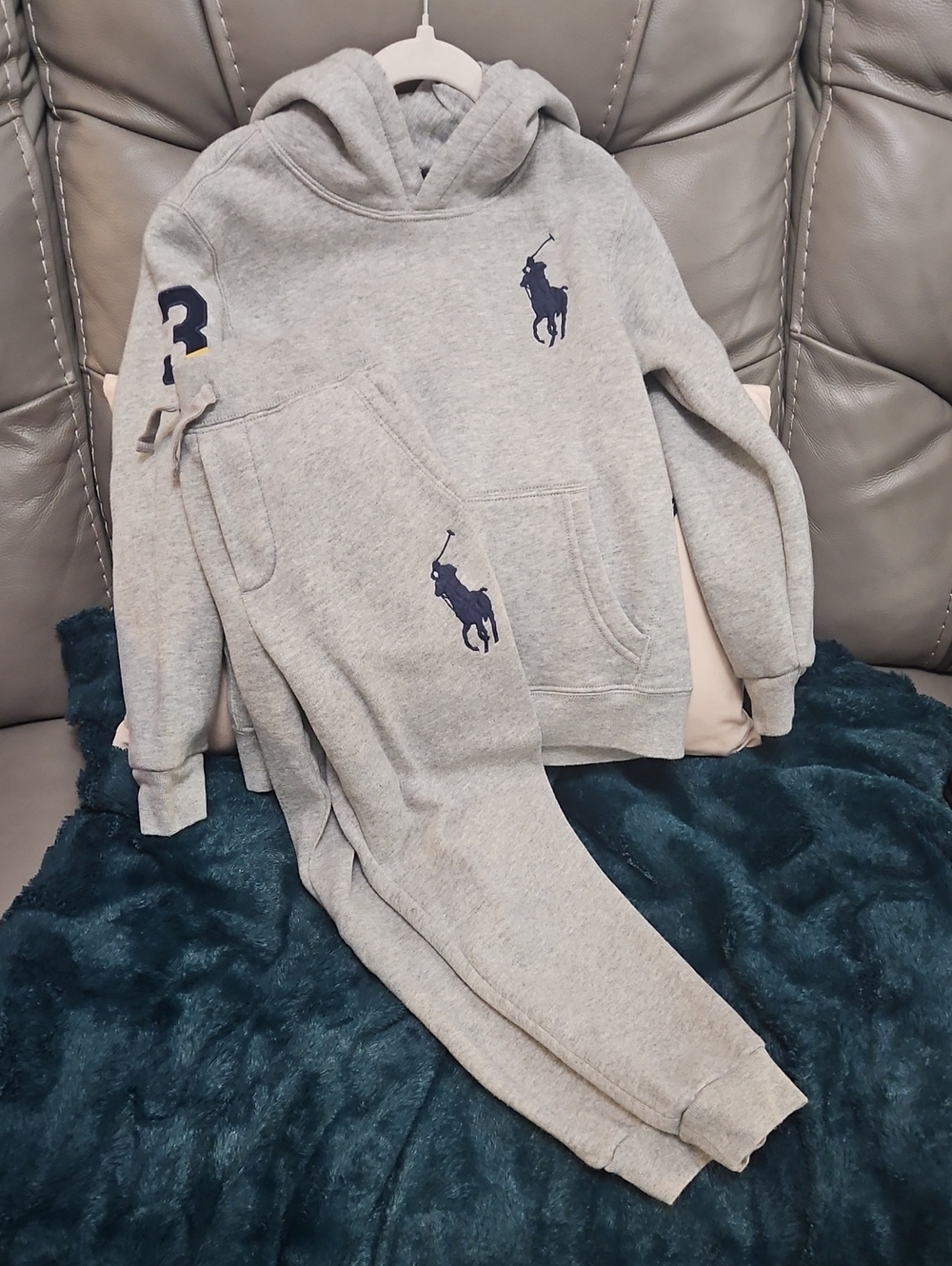 Polo by Ralph Lauren Gray Hoodie & Joggers Set with Navy Logo